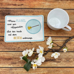 Stickdatei ITH - Mug Rug ... mit dem Besen unterwegs